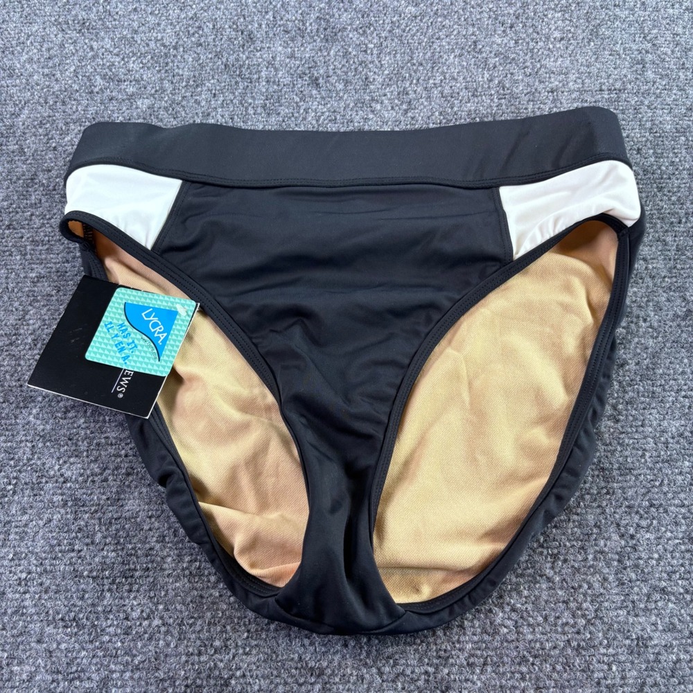 Vtg 90s Newport News Bikini Bottom Women Size 12 Black White High Cut NWT